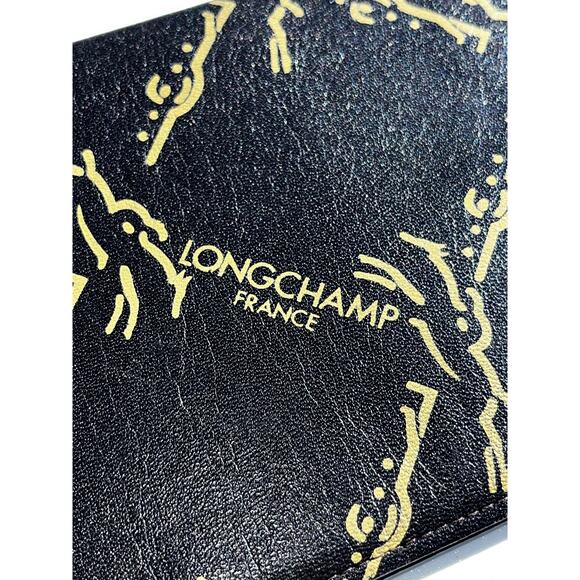 Longchamp Paris Black Leather Gold Horse Print Checkbook Wallet France Vintage - Picture 2 of 8